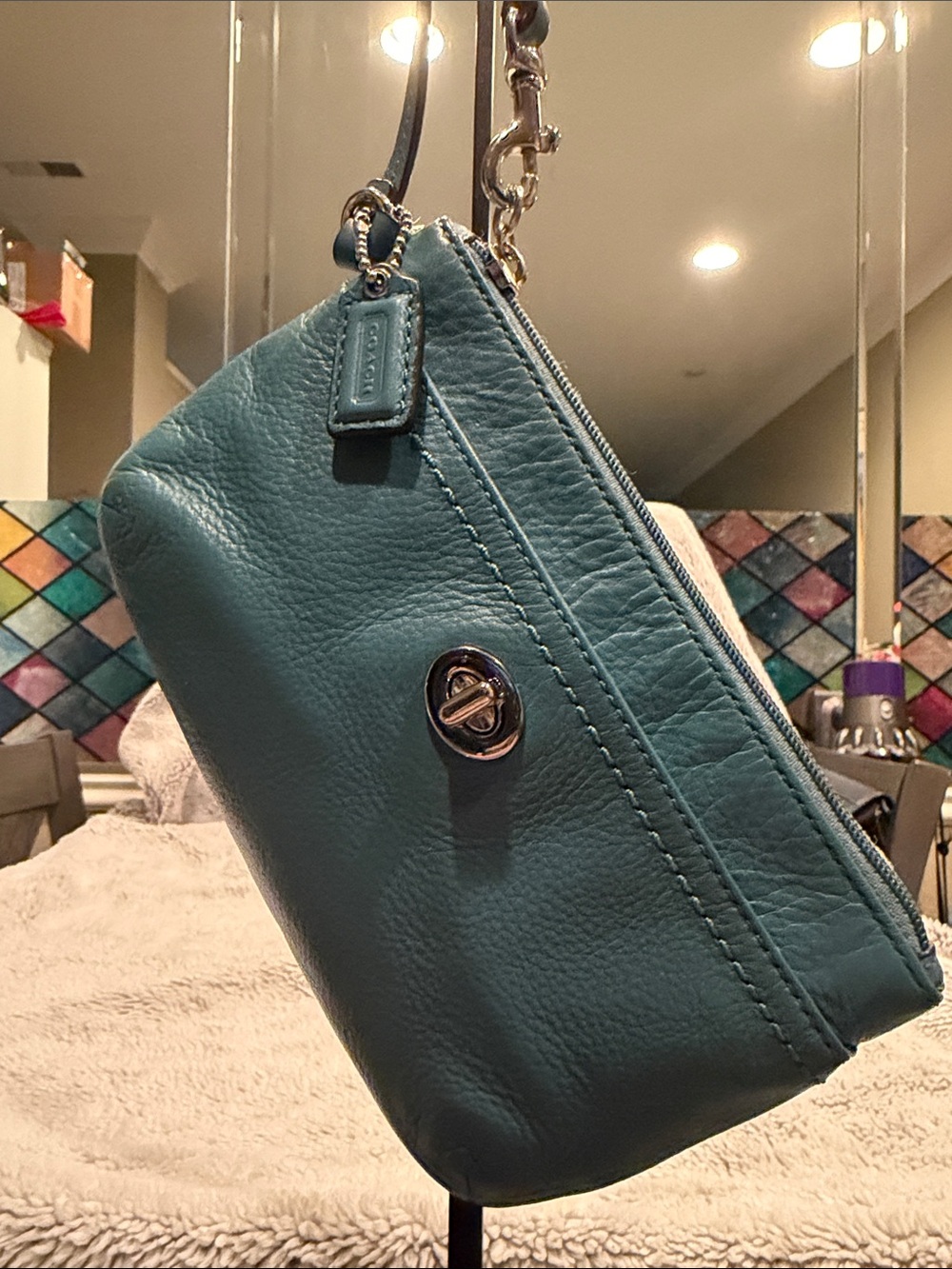 Coach Teal Leather Wristlet Clutch